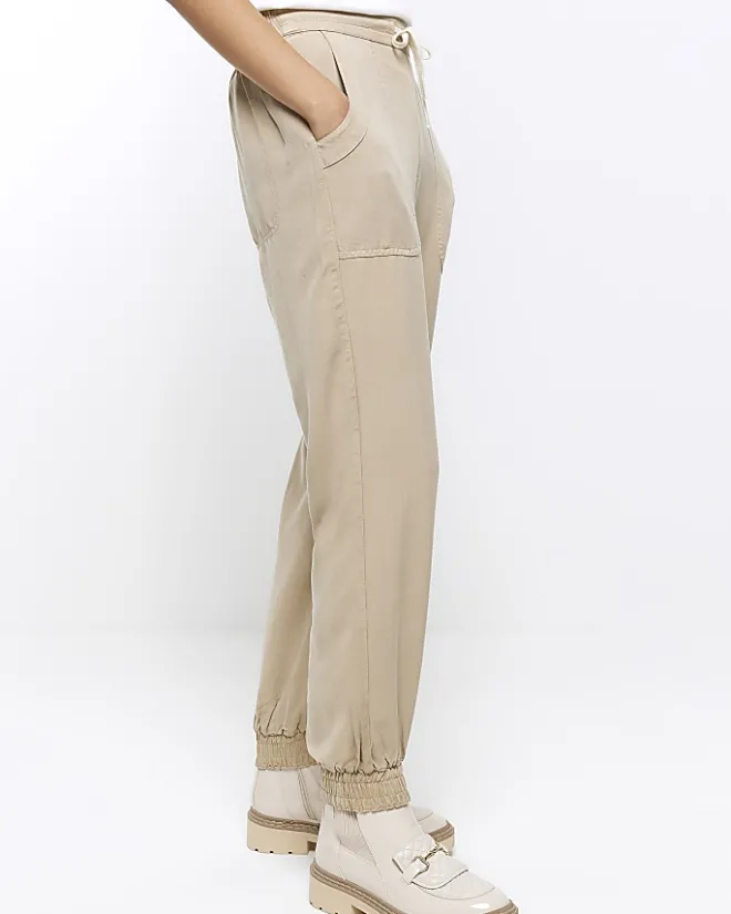 River Island Beige lyocell cuffed joggers Cream Fashion