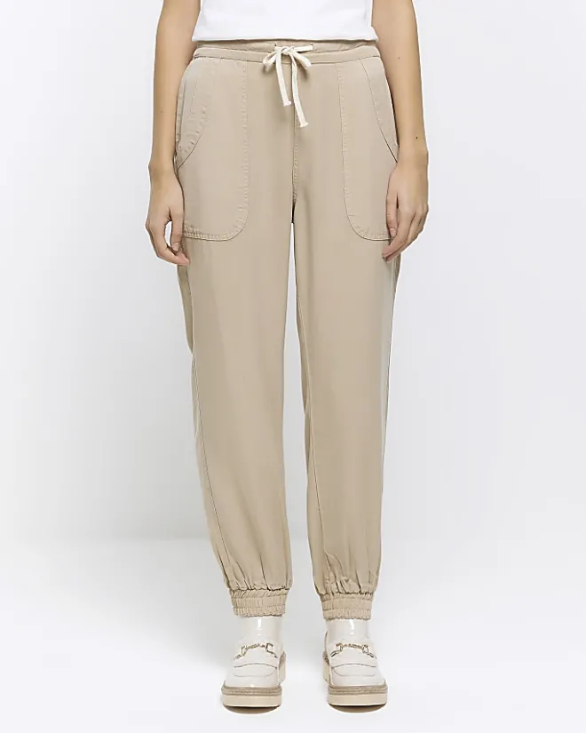 River Island Beige lyocell cuffed joggers Cream Fashion