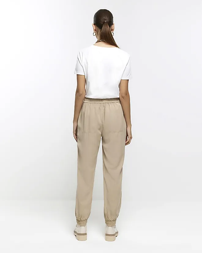 River Island Beige lyocell cuffed joggers Cream Fashion