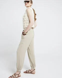 River Island Beige lyocell elasticated joggers Cream Hot