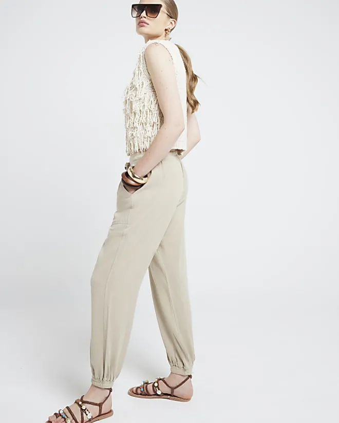 River Island Beige lyocell elasticated joggers Cream Hot