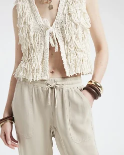 River Island Beige lyocell elasticated joggers Cream Hot