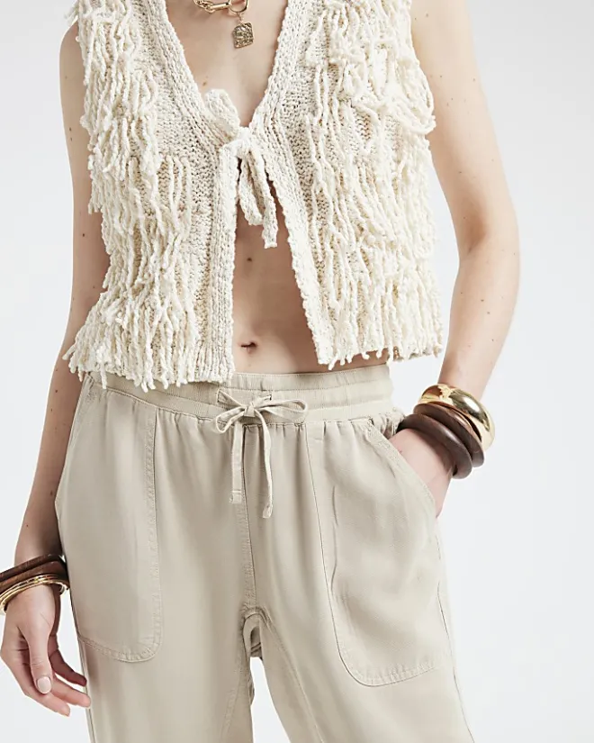 River Island Beige lyocell elasticated joggers Cream Hot