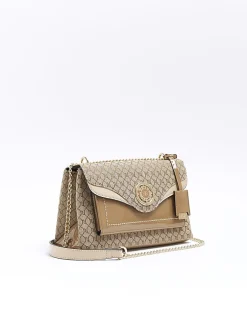 River Island Beige monogram chain shoulder bag Brown Best