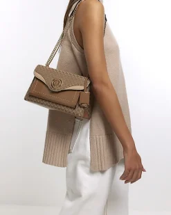 River Island Beige monogram chain shoulder bag Brown Best