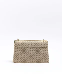 River Island Beige monogram chain shoulder bag Brown Best