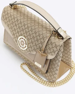 River Island Beige monogram chain shoulder bag Brown Best