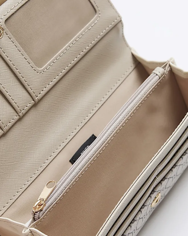 River Island Beige monogram clip top purse Cream Clearance