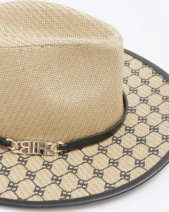 River Island Beige Monogram Fedora Hat Cream Sale