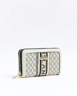 River Island Beige monogram front purse Cream Clearance