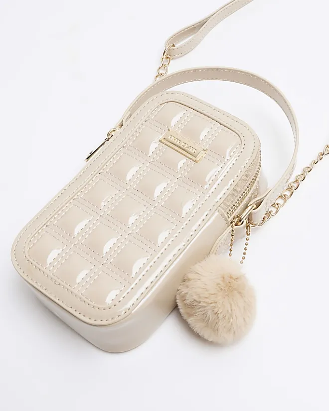 River Island Beige quilted pom pom cross body bag Cream Best