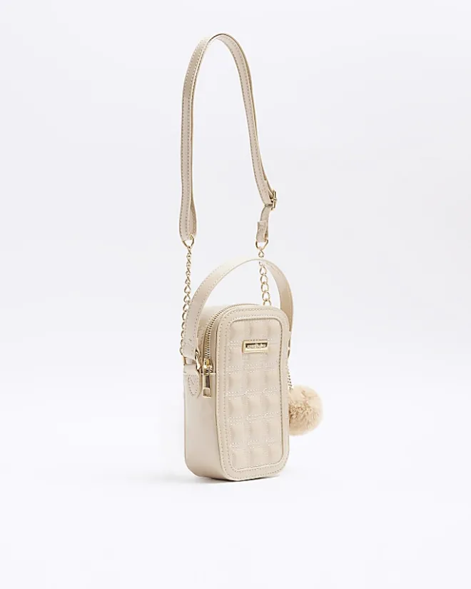 River Island Beige quilted pom pom cross body bag Cream Best
