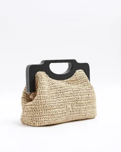 River Island Beige raffia clutch bag Cream Fashion