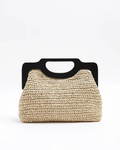River Island Beige raffia clutch bag Cream Fashion