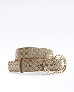 River Island Beige RI monogram belt Cream Best