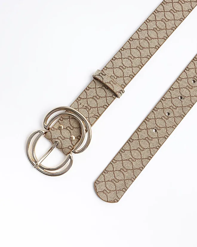 River Island Beige RI monogram belt Cream Best