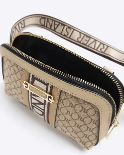 River Island Beige RI monogram cross body bag Cream Best