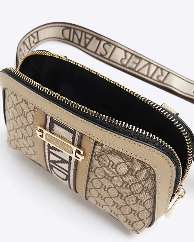 River Island Beige RI monogram cross body bag Cream Best