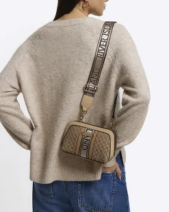 River Island Beige RI monogram cross body bag Cream Best