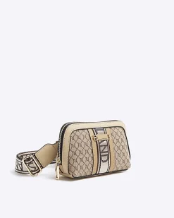 River Island Beige RI monogram cross body bag Cream Best
