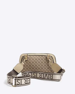 River Island Beige RI monogram cross body bag Cream Best