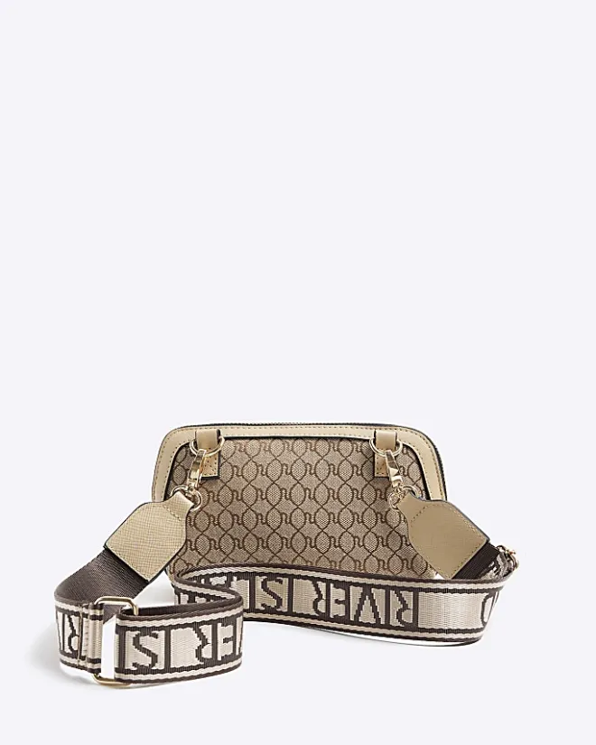 River Island Beige RI monogram cross body bag Cream Best