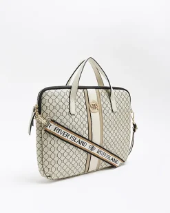River Island Beige RI monogram laptop case Cream Best