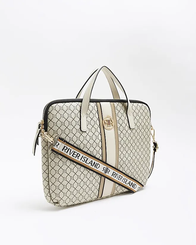 River Island Beige RI monogram laptop case Cream Best