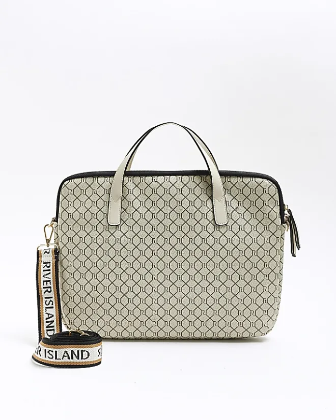 River Island Beige RI monogram laptop case Cream Best