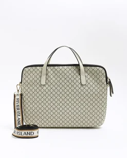 River Island Beige RI monogram laptop case Cream Best
