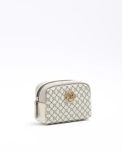 River Island Beige RI monogram makeup bag Cream Fashion