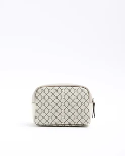 River Island Beige RI monogram makeup bag Cream Fashion