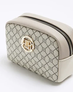 River Island Beige RI monogram makeup bag Cream Fashion