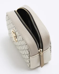 River Island Beige RI monogram makeup bag Cream Fashion