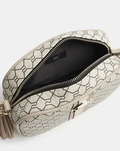 River Island Beige RI monogram print cross body bag Cream Hot