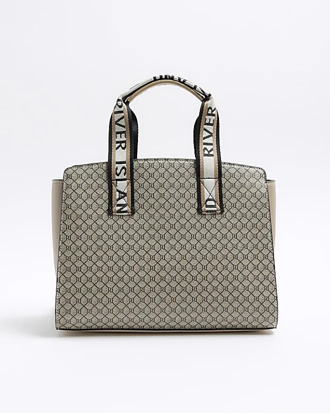 River Island Beige RI monogram tote bag Cream Hot