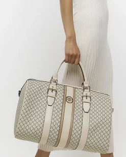 River Island Beige RI monogram travel bag Cream Discount