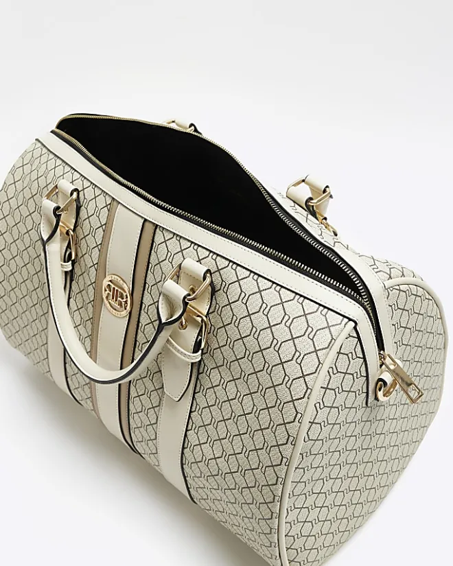 River Island Beige RI monogram travel bag Cream Discount