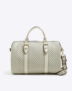 River Island Beige RI monogram travel bag Cream Discount