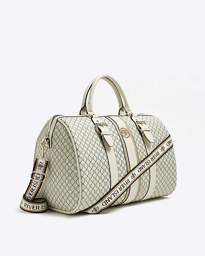 River Island Beige RI monogram travel bag Cream Discount