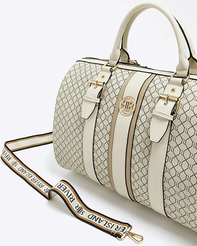 River Island Beige RI monogram travel bag Cream Discount