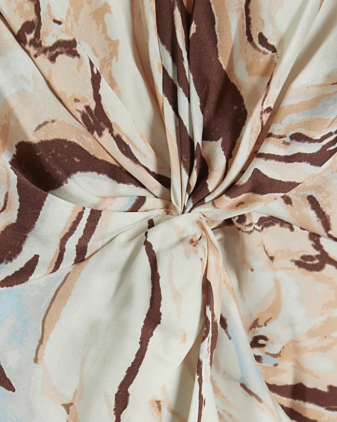River Island Beige Satin Marble print Shift Mini Dress Pink Clearance