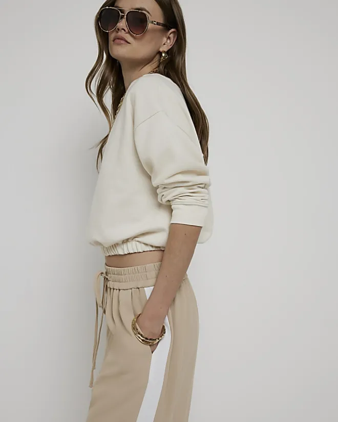 River Island Beige side stripe wide leg joggers Cream New