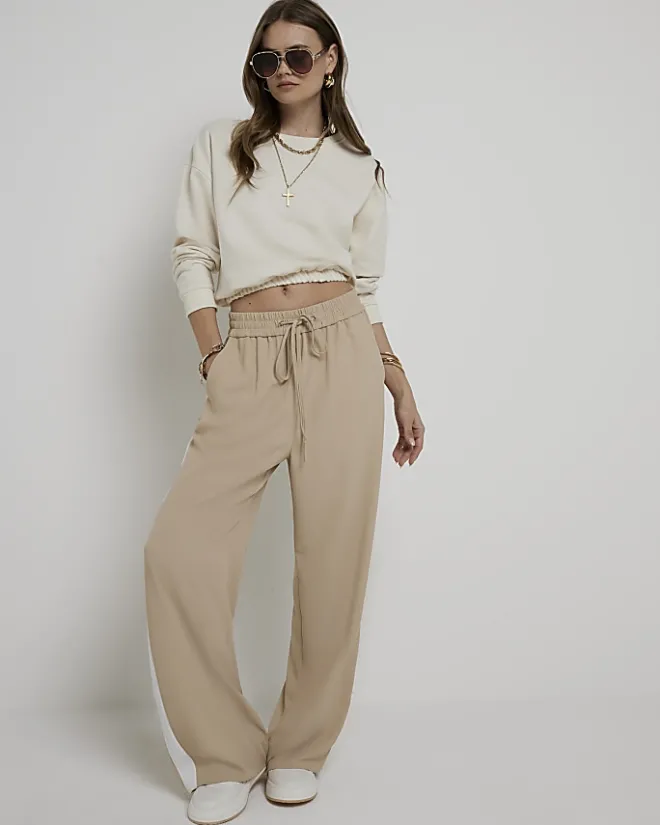 River Island Beige side stripe wide leg joggers Cream New