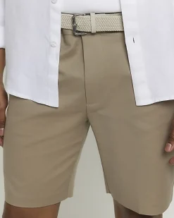 River Island Beige slim fit belted chino shorts Stone Sale