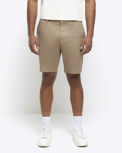 River Island Beige slim fit chino short Stone Discount