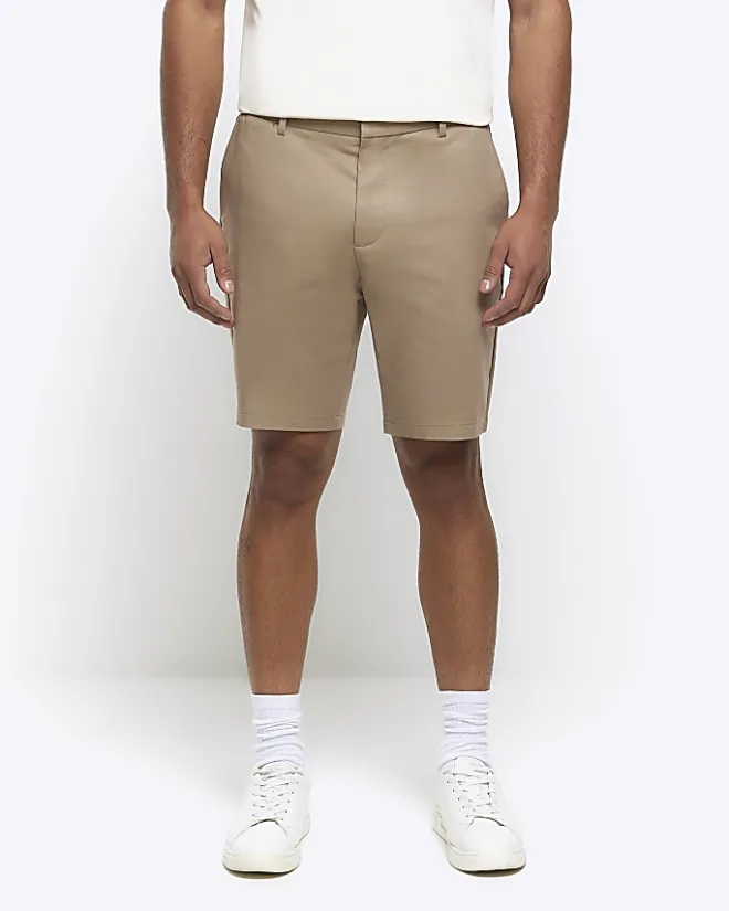 River Island Beige slim fit chino short Stone Discount
