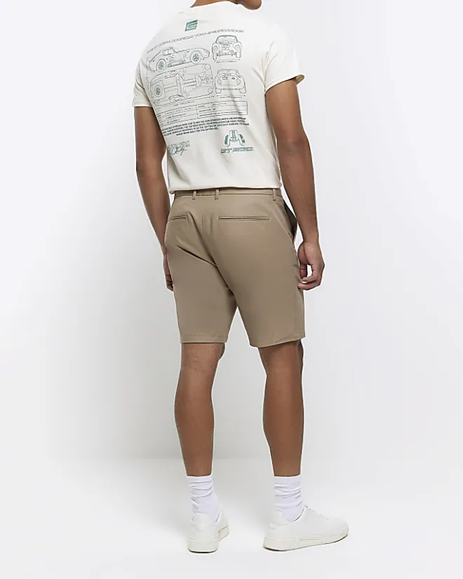 River Island Beige slim fit chino short Stone Discount