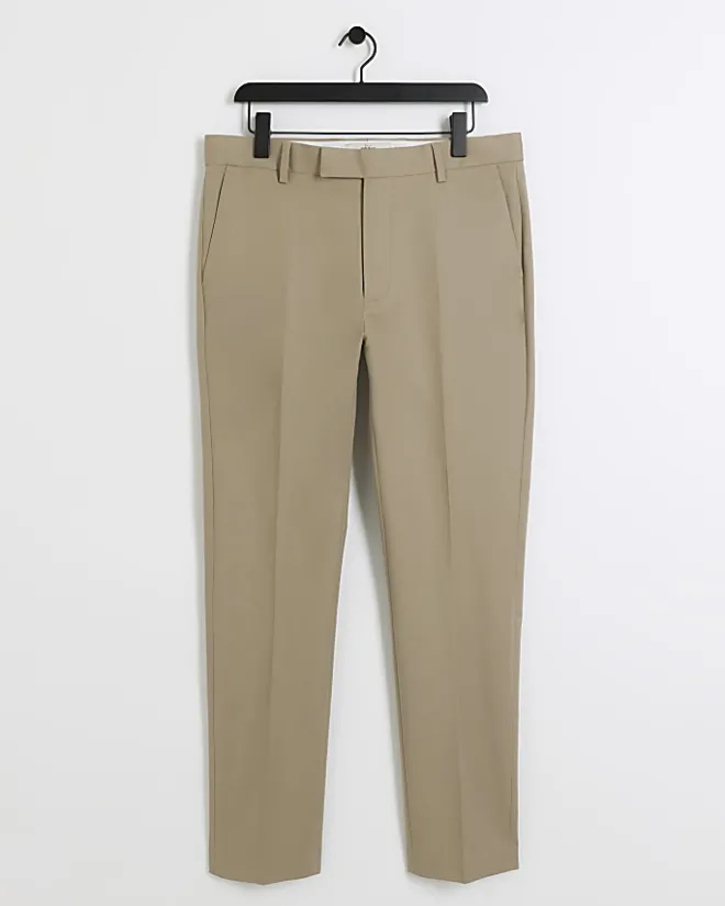 River Island Beige slim fit smart chino trousers Stone Hot