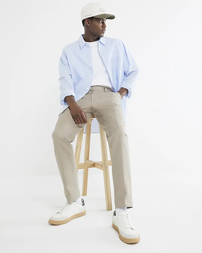 River Island Beige slim fit smart chino trousers Stone Hot